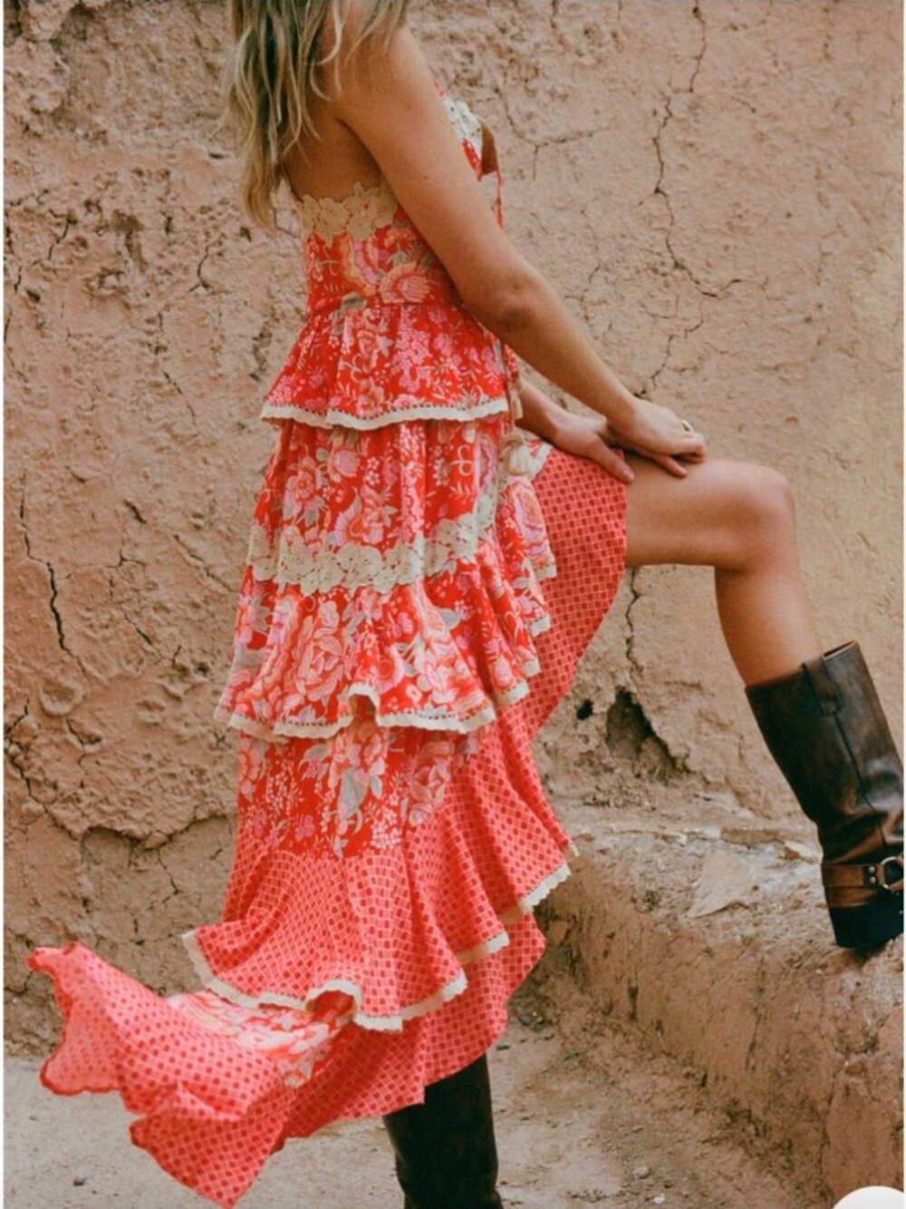 Free People x SPELL Full Bloom Ruffle Soirée Dress Daylily NWT Small Rare - Picture 2 of 16